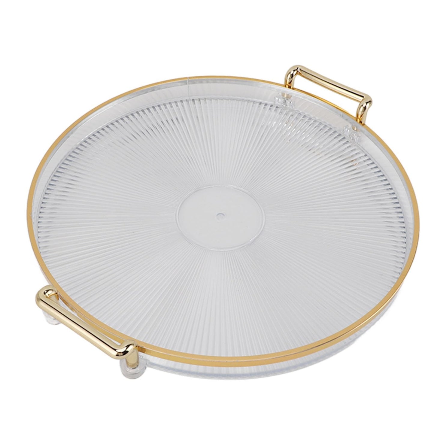 Sxhlseller Round Decorative Tray with Gold Handles for Serving Desserts