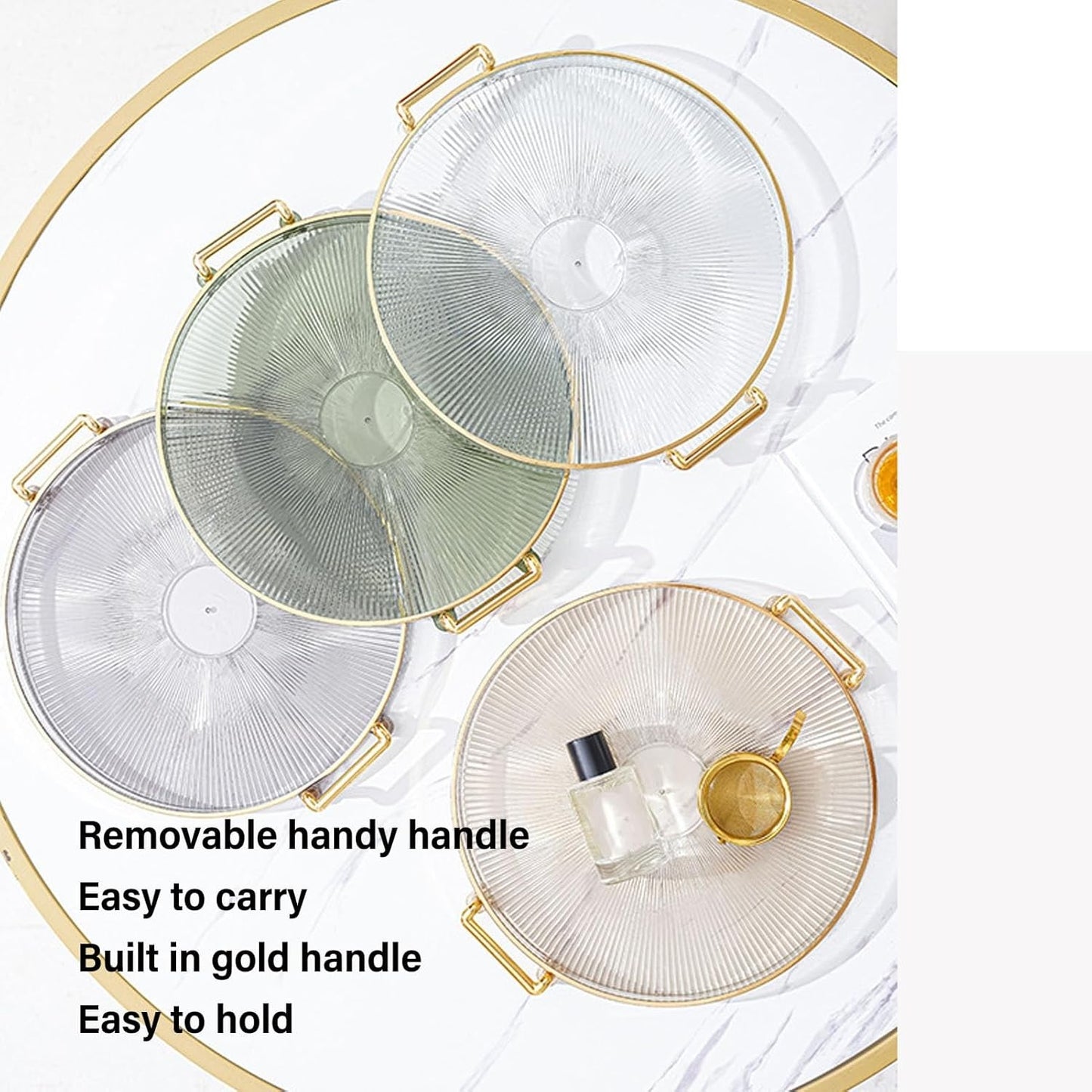 Sxhlseller Round Decorative Tray with Gold Handles for Serving Desserts