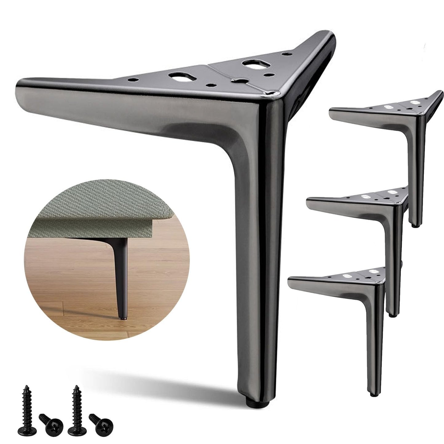 Anfower Modern Iron Furniture Leg Set of 4 Gray Diamond Feet for Cabinets