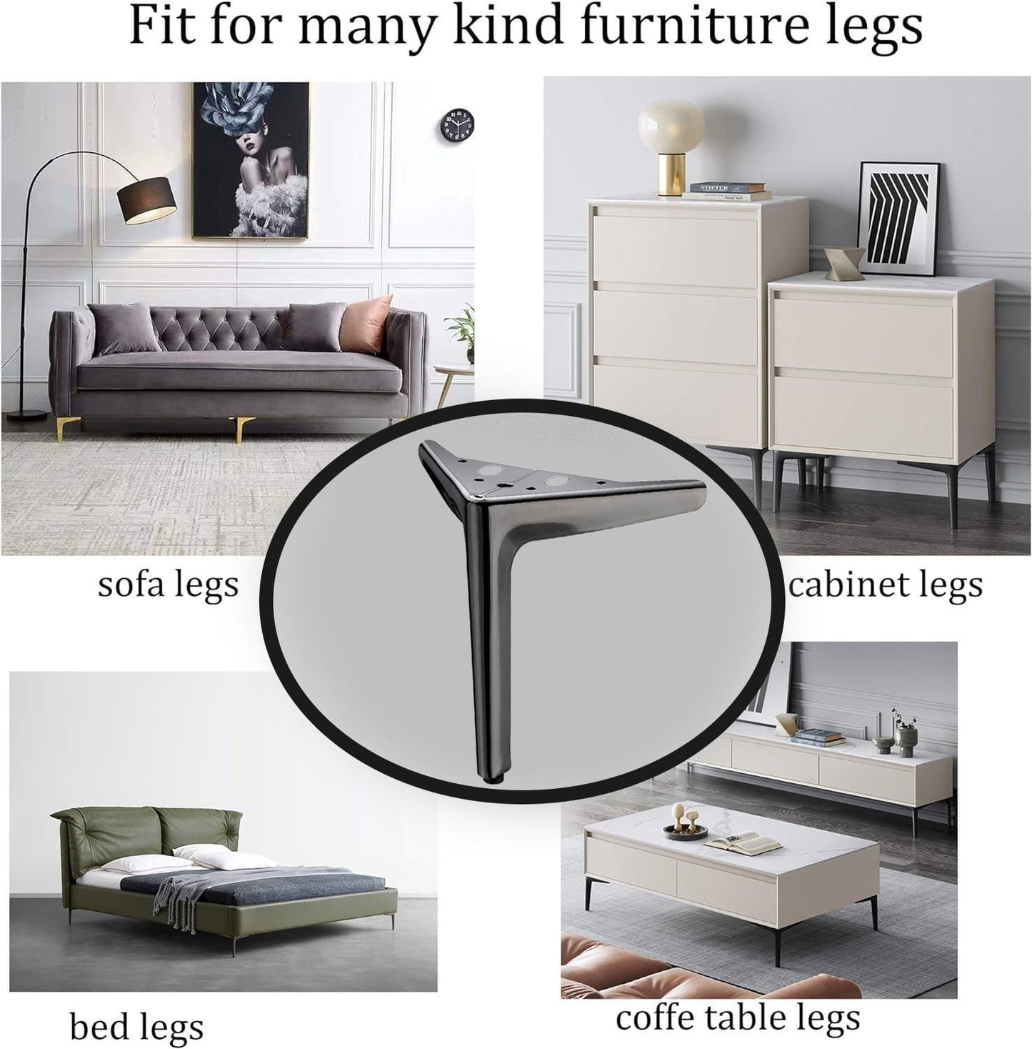 Anfower Modern Iron Furniture Leg Set of 4 Gray Diamond Feet for Cabinets