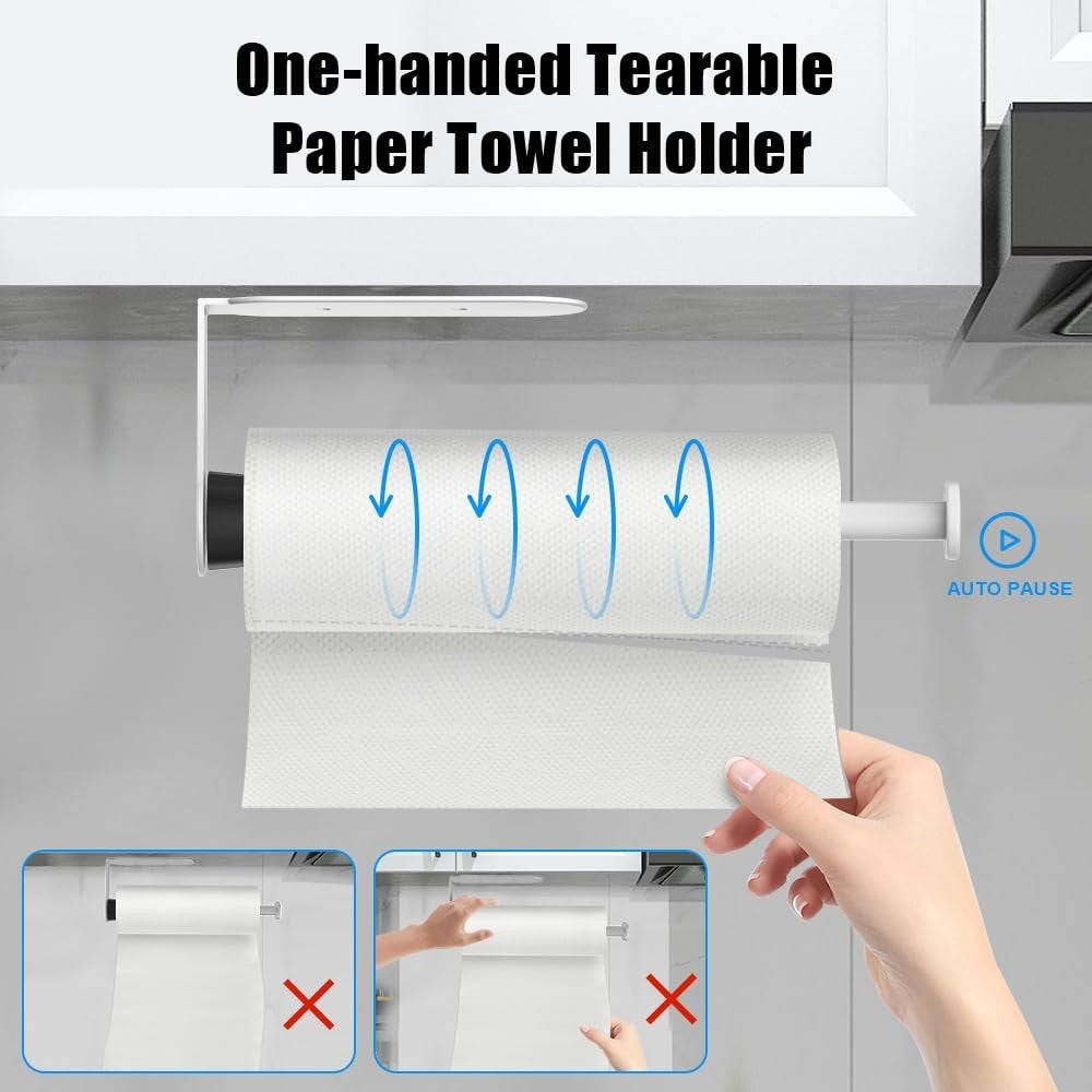 HiFan One-Handed Tearable Paper Towel Holder Wall Mount Adhesive White