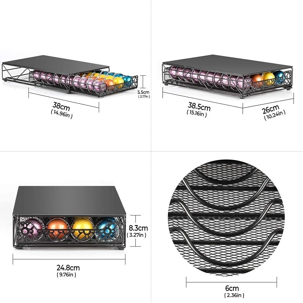 RECAPS Coffee Pod Holder Drawer Organizer for 40 Pods in Black