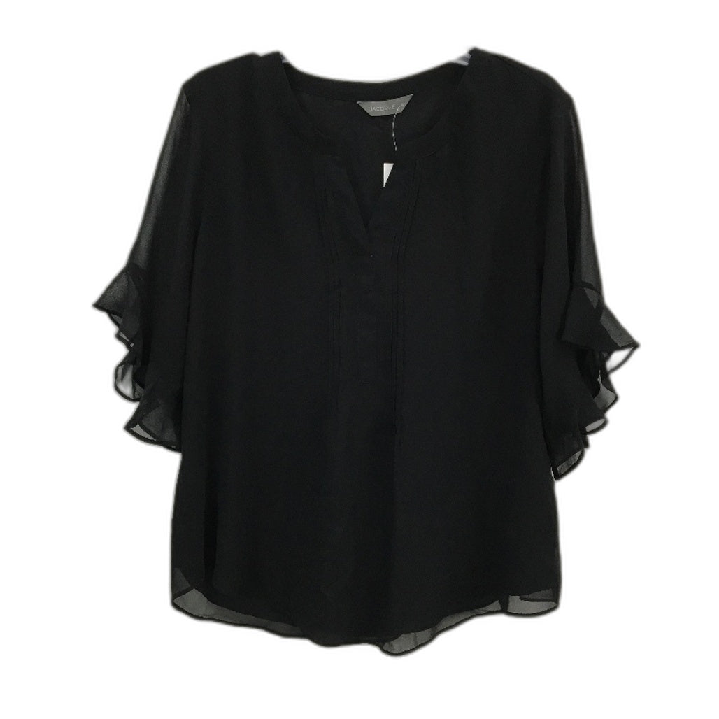 Jacqui E Black V Neck Lightweight Short Sleeve Flowy Blouse Ladies Size 14 NEW