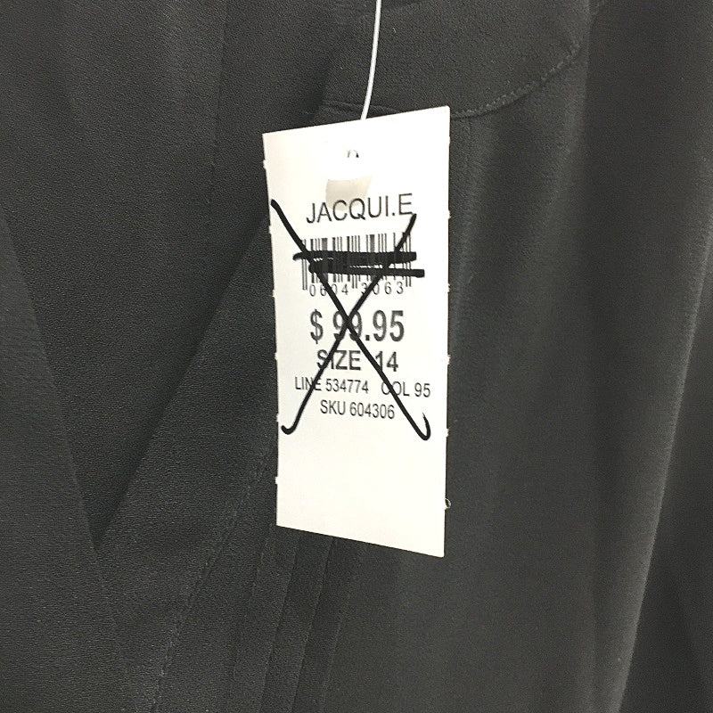 Jacqui E Black V Neck Lightweight Short Sleeve Flowy Blouse Ladies Size 14 NEW