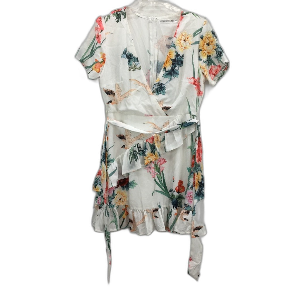Morning Mist White & Multicoloured Bird & Floral Print Dress Womens Size 12 NEW