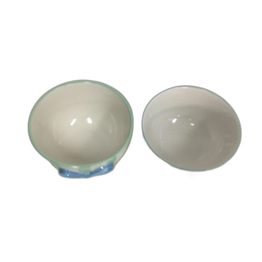 Ceramic Green White Stripe With Bows Jug, Serving Dishes & Tablecloth Set NEW