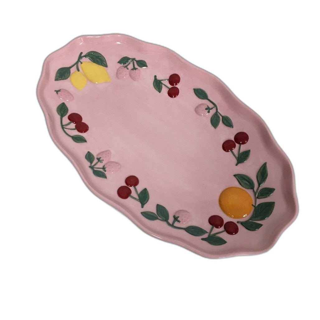 Fruit Salad Pink Cherries Strawberries Ceramic Jug Platter Mug 6 Pce Set NEW
