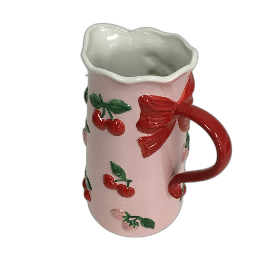 Fruit Salad Pink Cherries Strawberries Ceramic Jug Platter Mug 6 Pce Set NEW