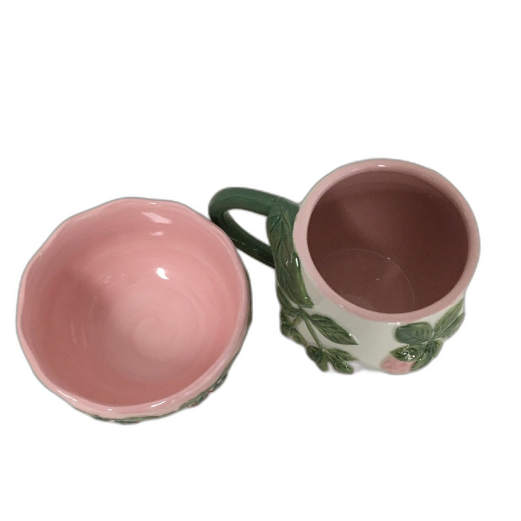Fruit Salad Pink Cherries Strawberries Ceramic Jug Platter Mug 8 Pce Set NEW