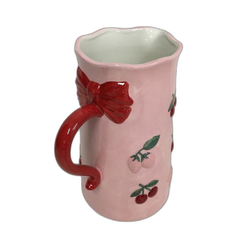 Fruit Salad Pink Cherries Strawberries Ceramic Jug Platter Mug 8 Pce Set NEW