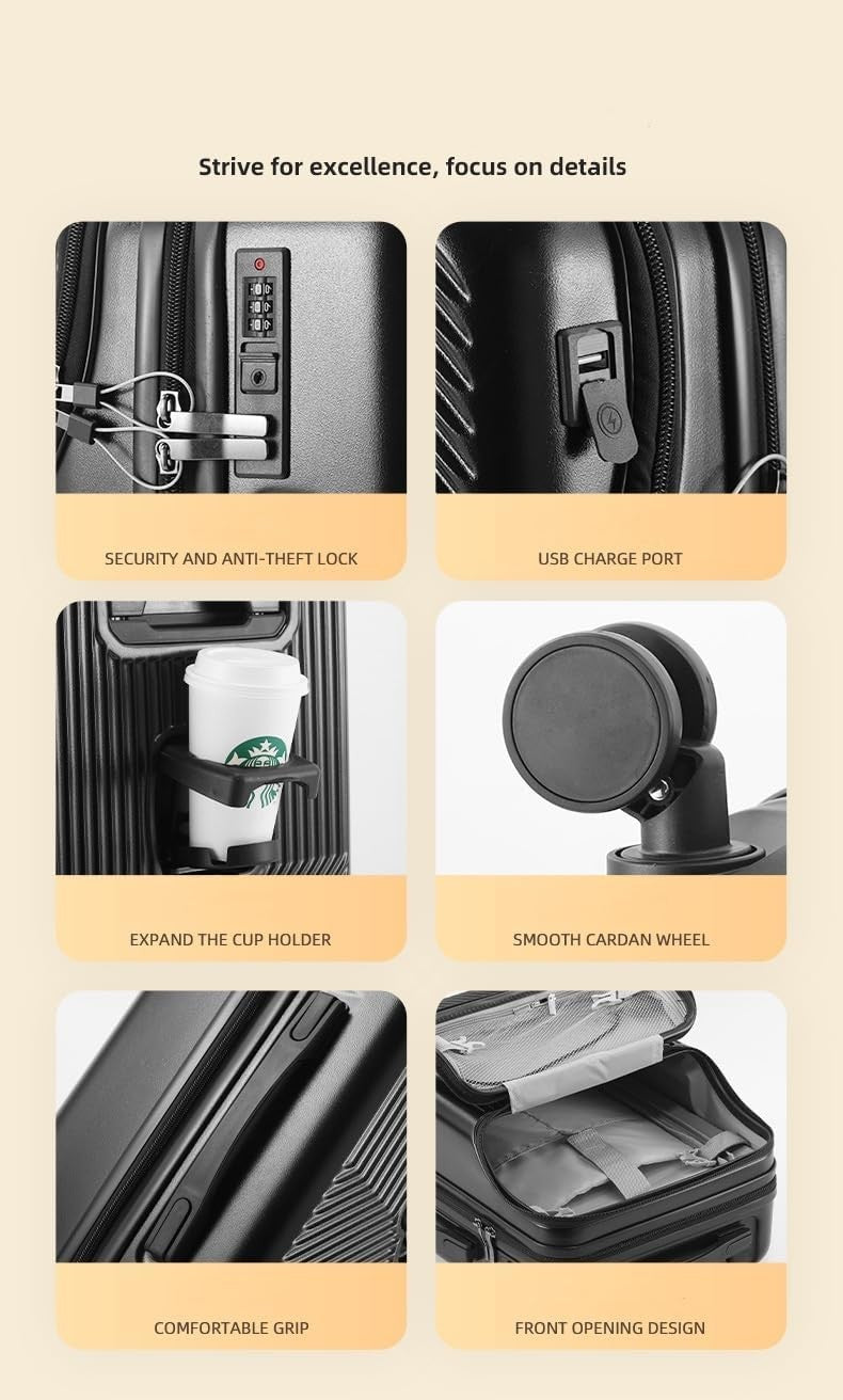 20 Inch Hard Shell Carry On Luggage with Lock USB Port 360° Spinner Wheel White