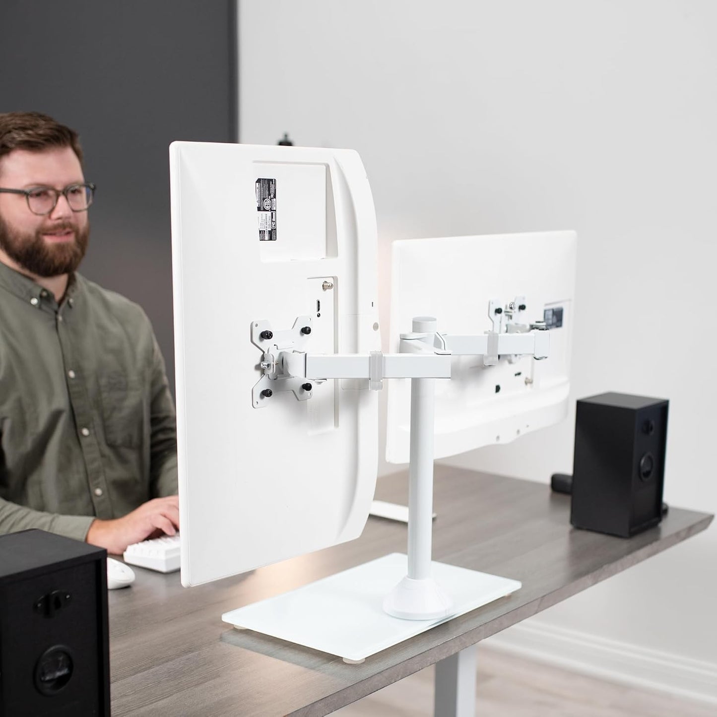 VIVO Freestanding Dual Monitor Stand with Glass Base for 2 Screens DEMO