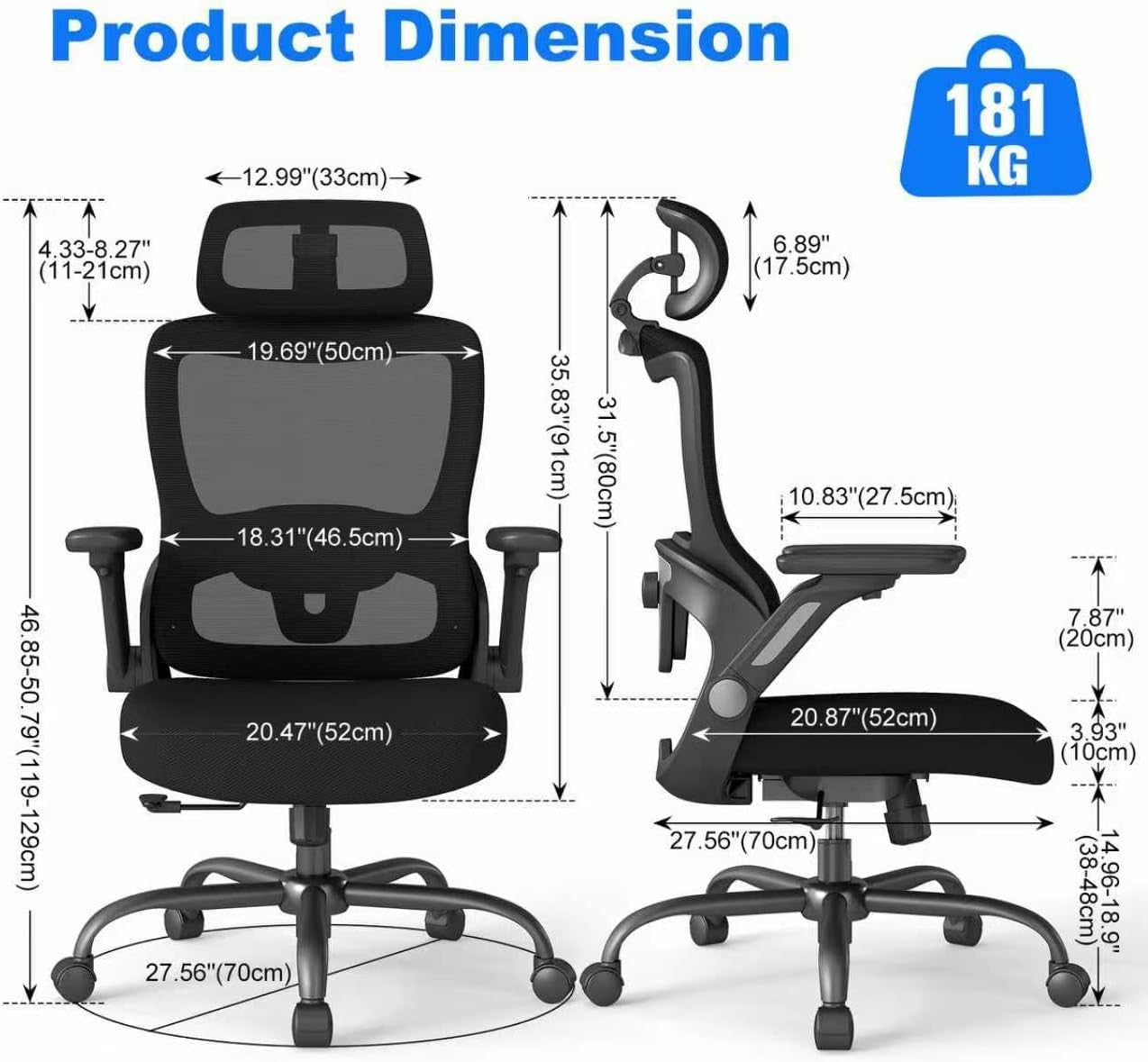 ZZH Ergonomic Office Chair with Adjustable Lumbar Support for Home DEMO