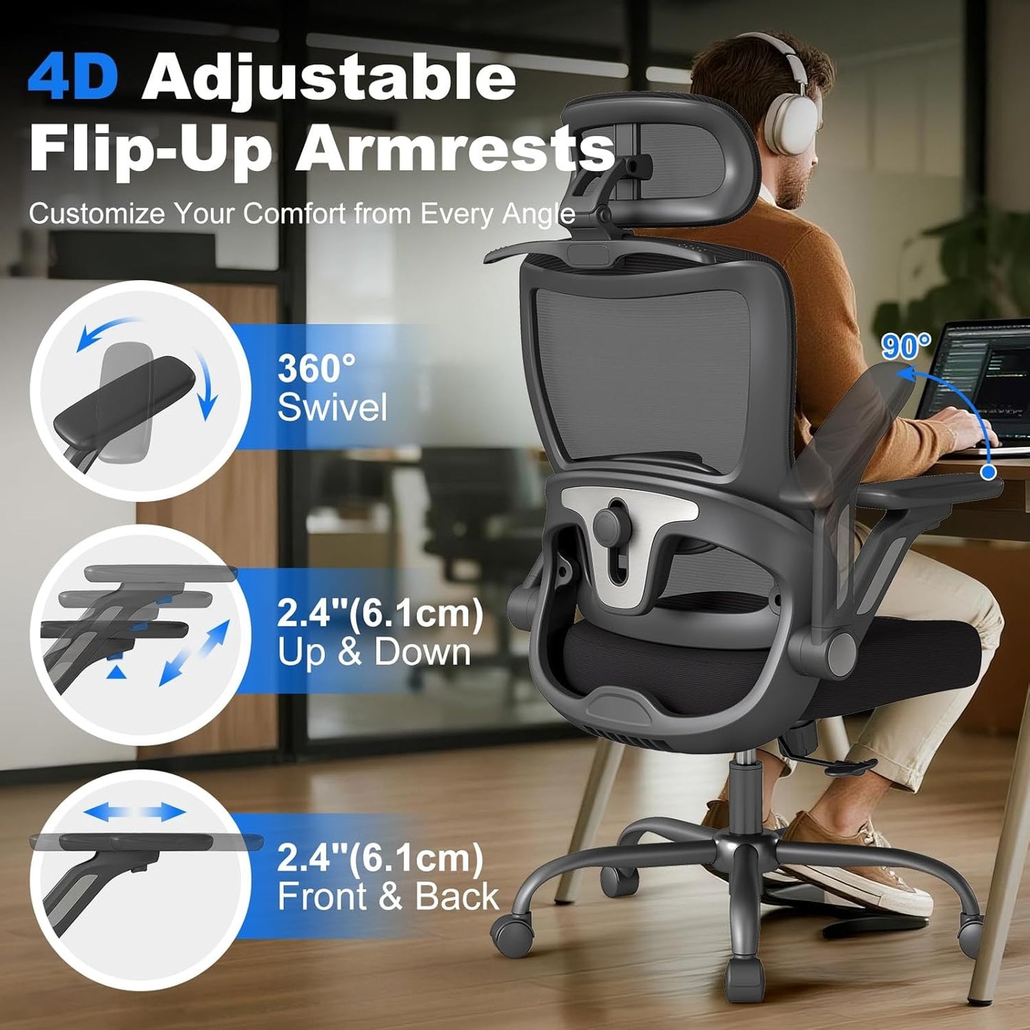 ZZH Ergonomic Office Chair with Adjustable Lumbar Support for Home DEMO