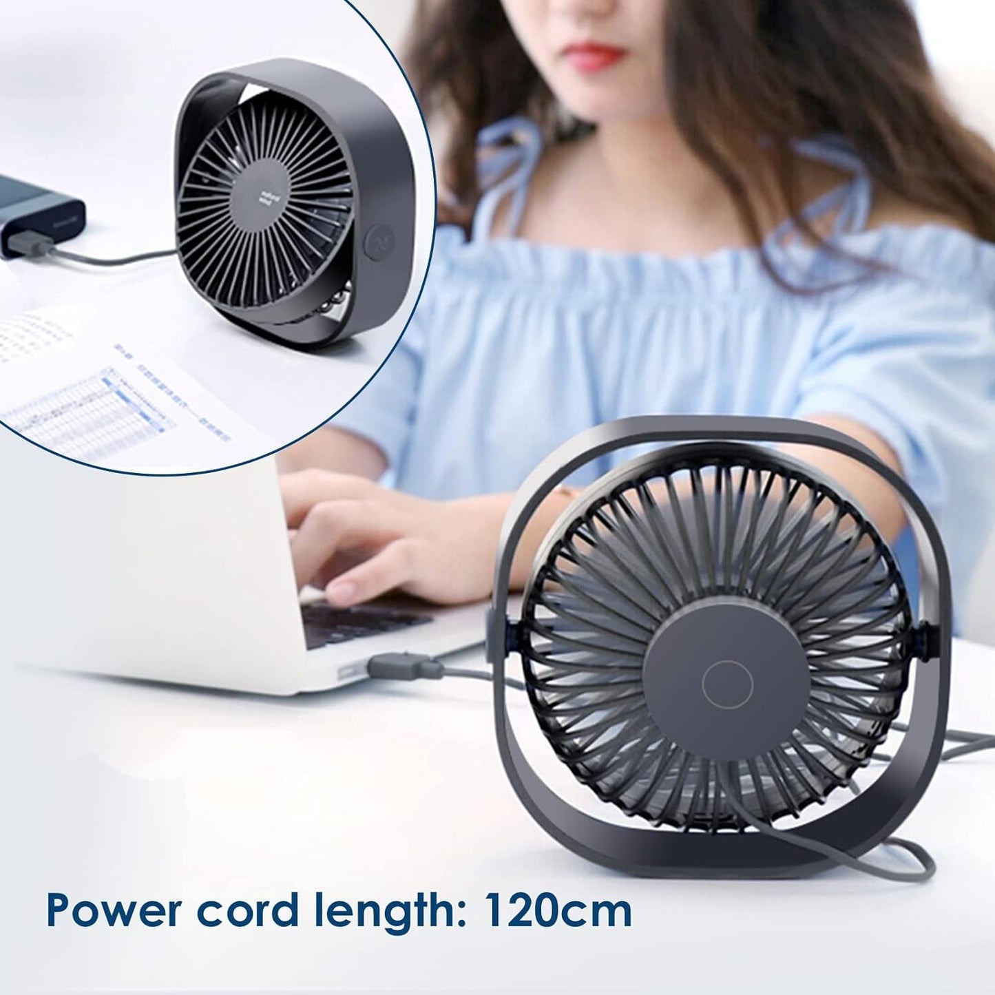Simpeak Portable 3 Speed 360 Degree Silent Grey Mini USB Desktop Fan NEW