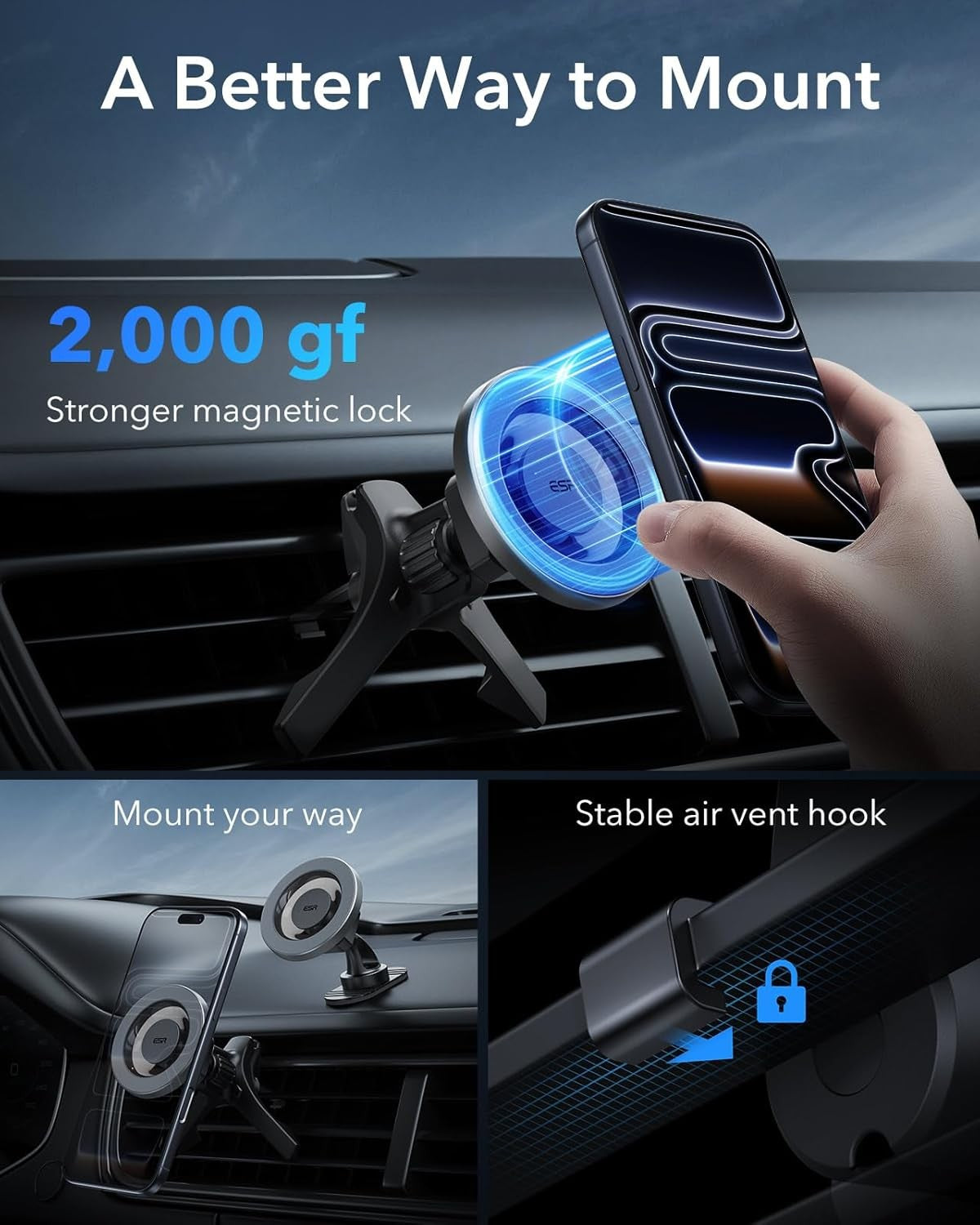 ESR Magnetic Car Phone Holder for iPhone 17/16 & Android Devices NEW