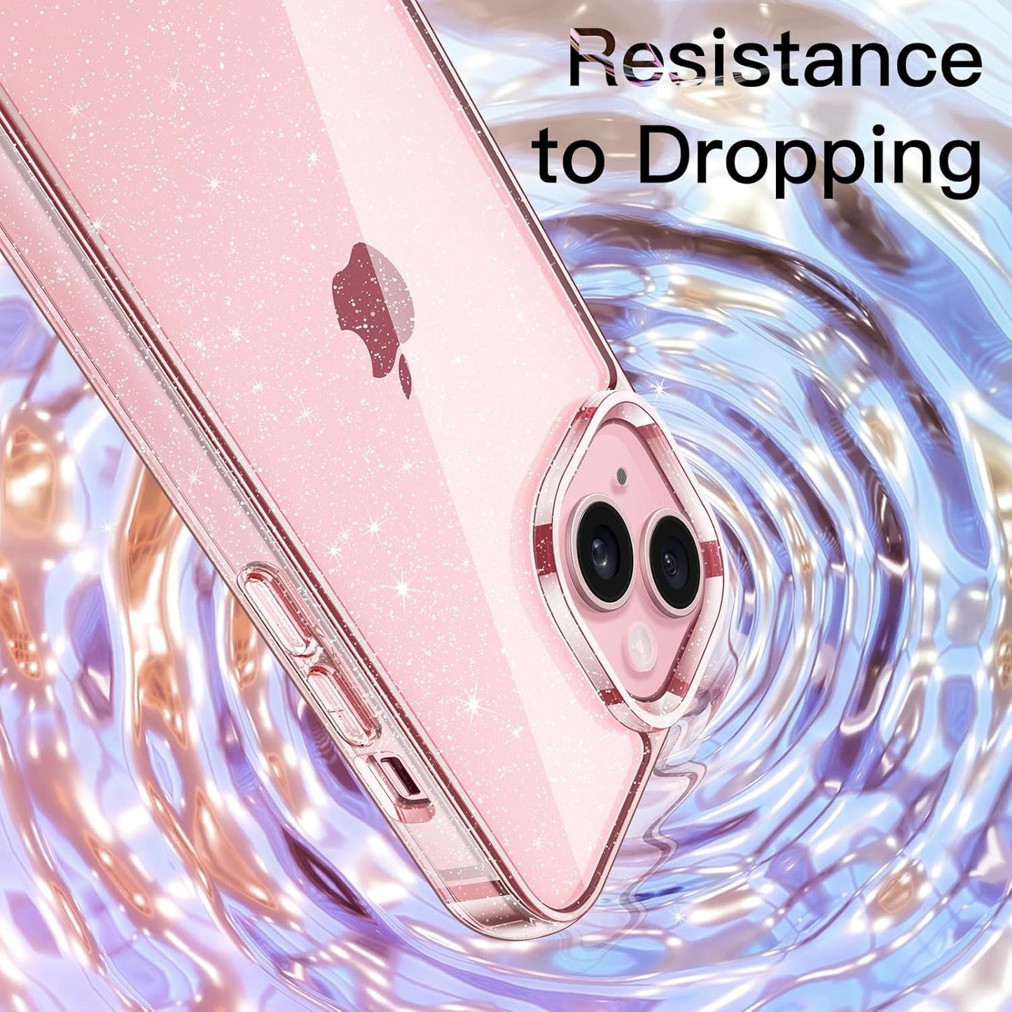 JETech Clear Pink Glitter Case for iPhone 15 6.1-Inch Shockproof Bling Cover NEW