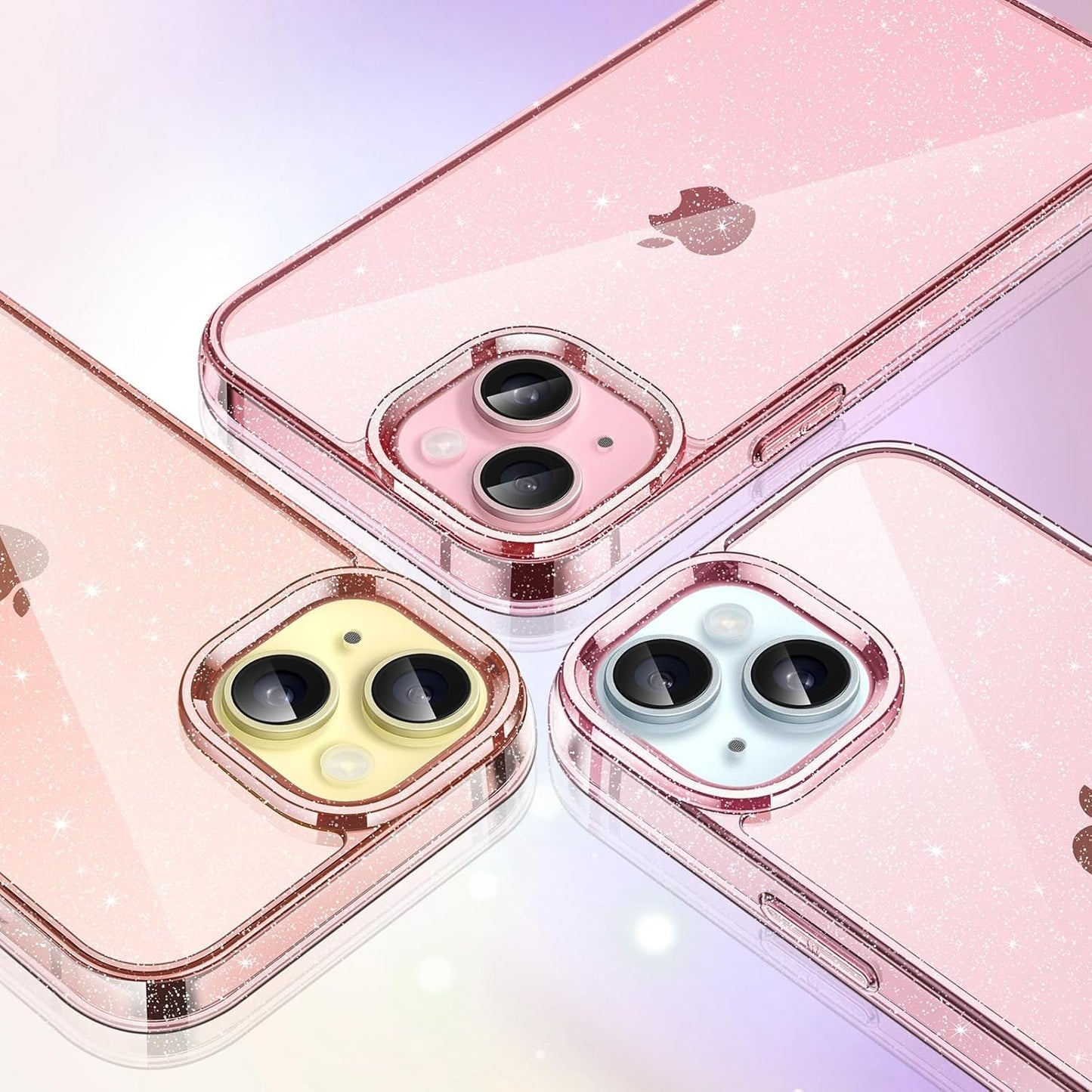 JETech Clear Pink Glitter Case for iPhone 15 6.1-Inch Shockproof Bling Cover NEW