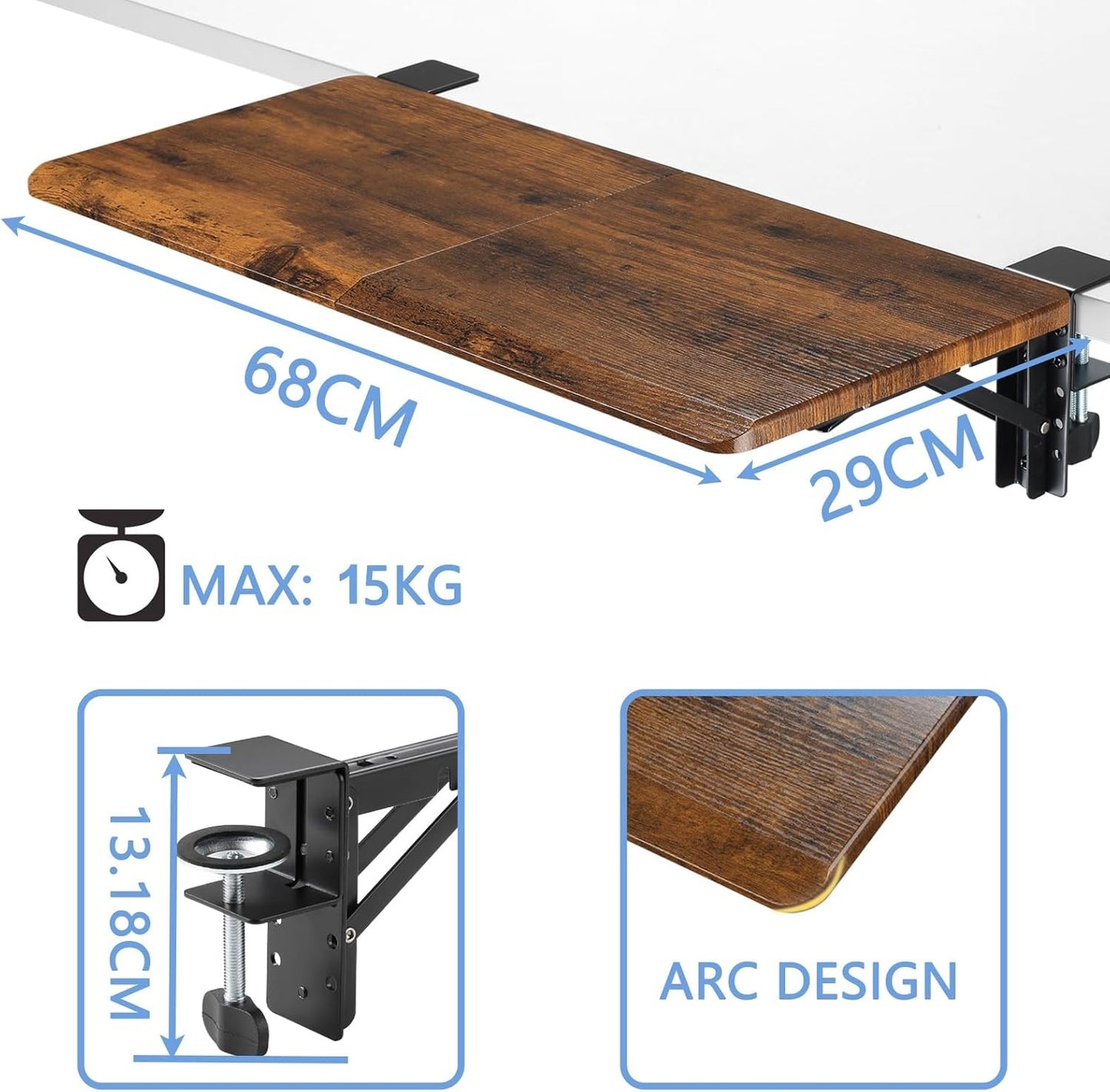 ETHU Large Foldable Keyboard Tray Clamp On for Desk Walnut Wood