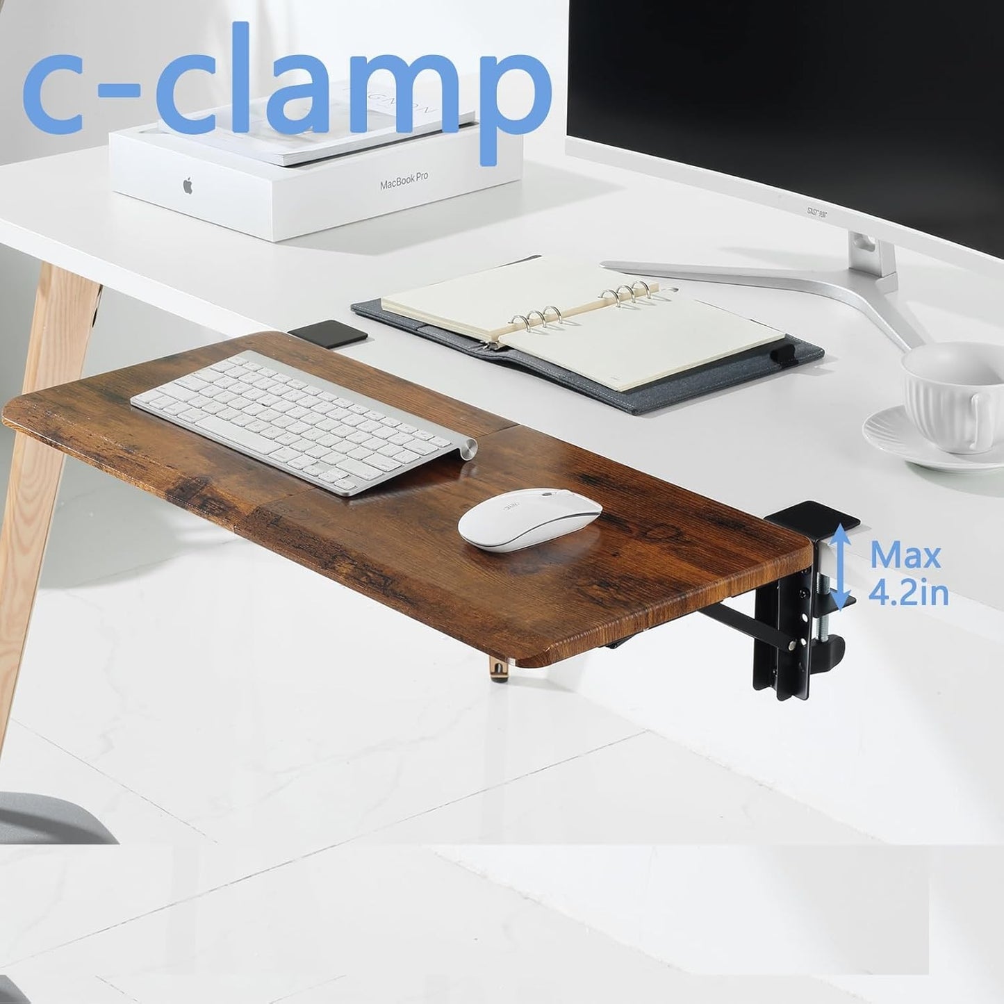 ETHU Large Foldable Keyboard Tray Clamp On for Desk Walnut Wood