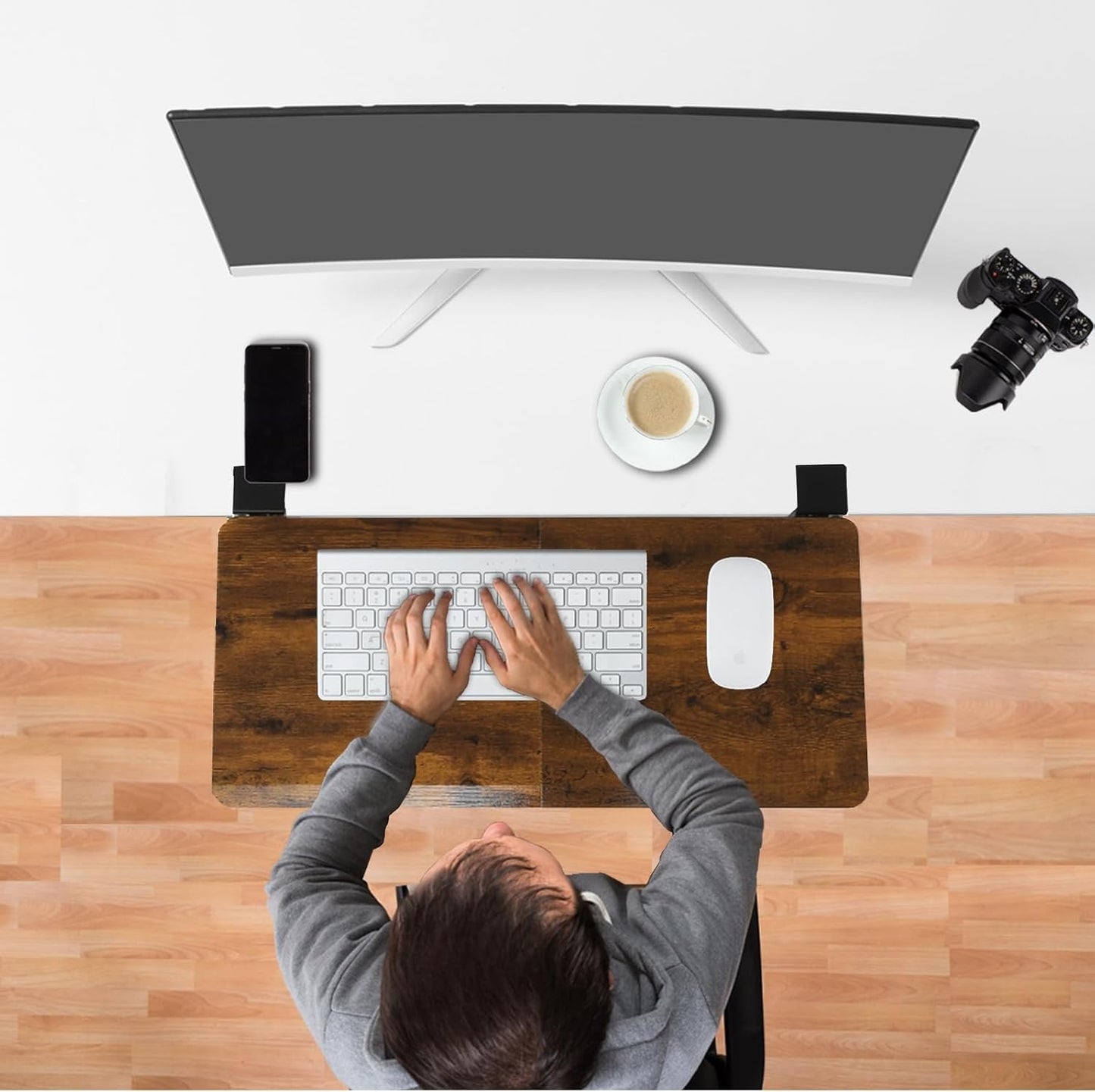 ETHU Large Foldable Keyboard Tray Clamp On for Desk Walnut Wood