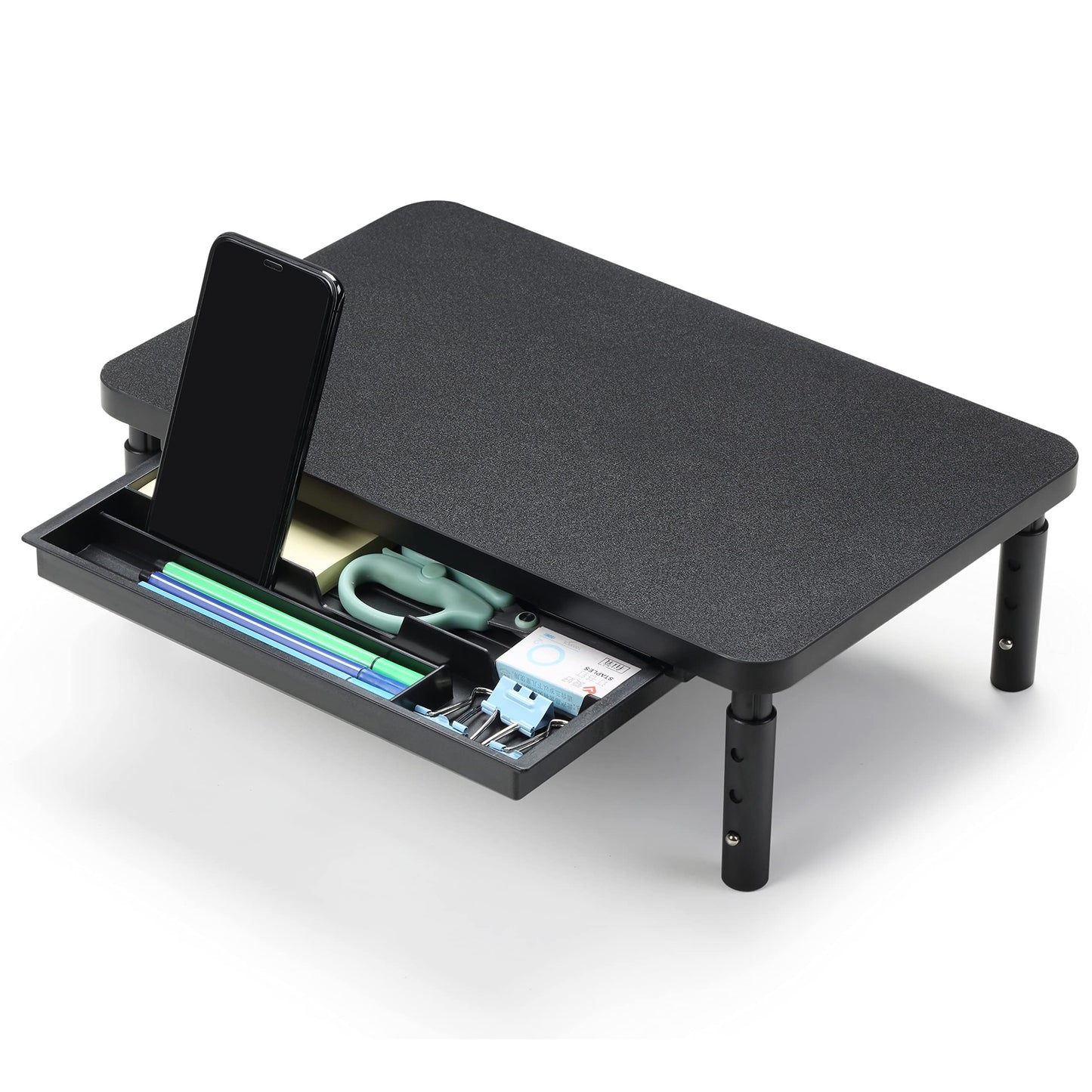ETHU Adjustable Desk Riser Black Wood Monitor Stand with Storage Drawer DEMO