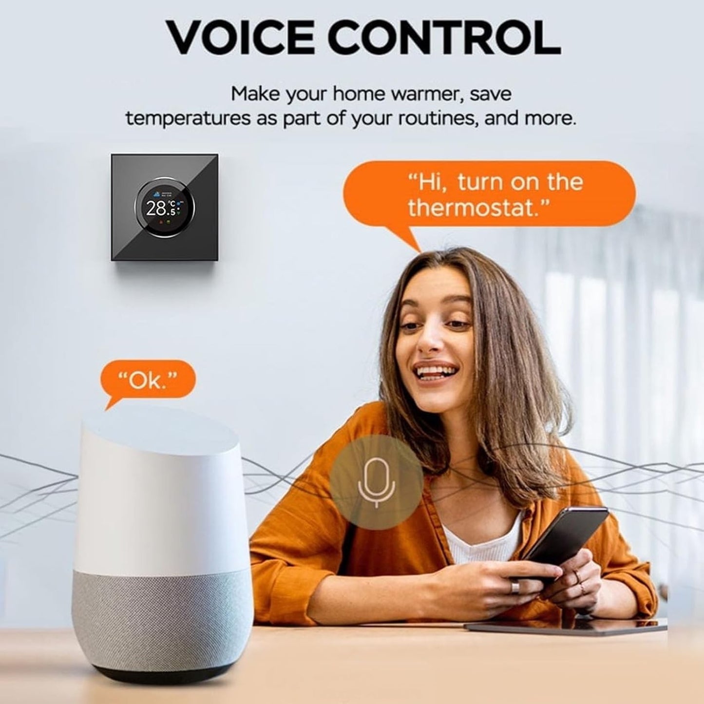 Smart Wi-Fi Two Way Knob Thermostat with Voice Control and TFT Screen NEW