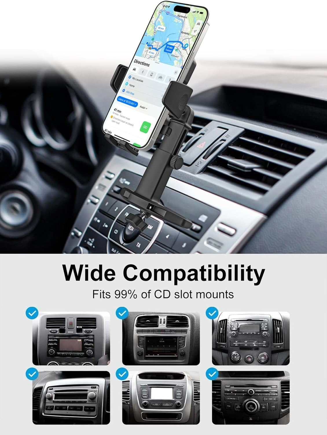 Adjustable CD Slot Phone Car Mount with 360 Degree Rotation fits 4-7" Phones NEW