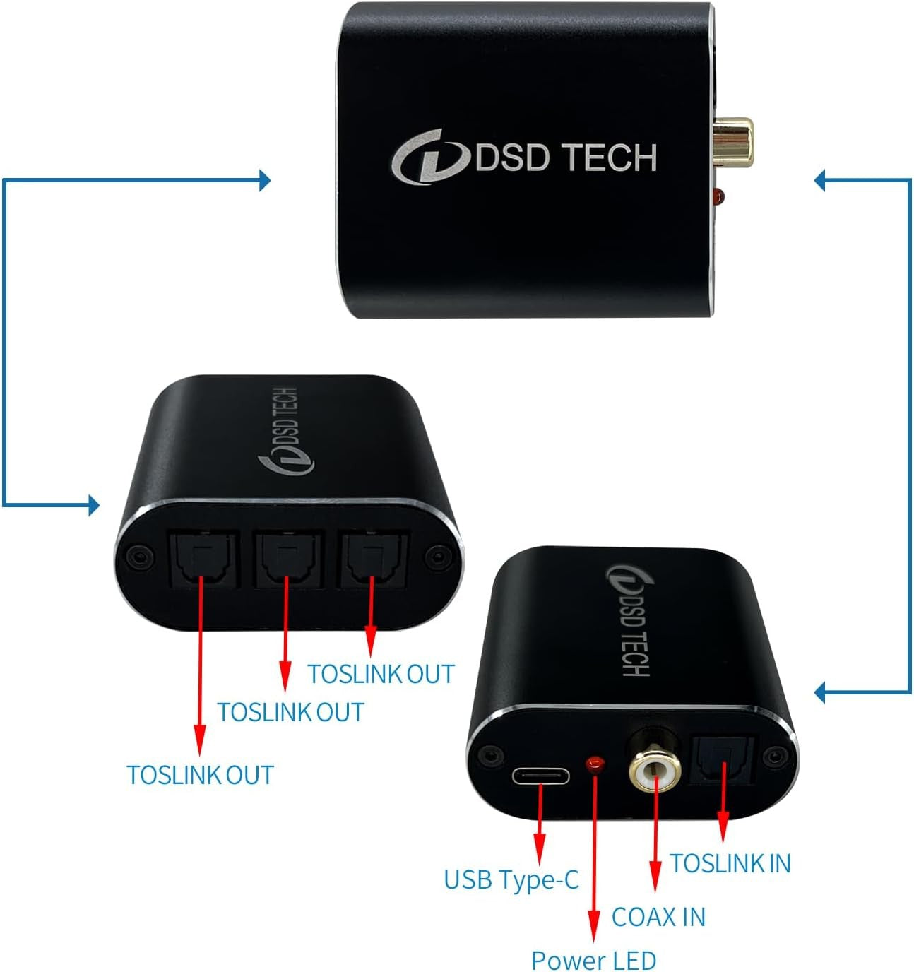 DSD TECH SH-AC01A Optical Audio Splitter 1 In 3 Out Coaxial TV Accessory NEW