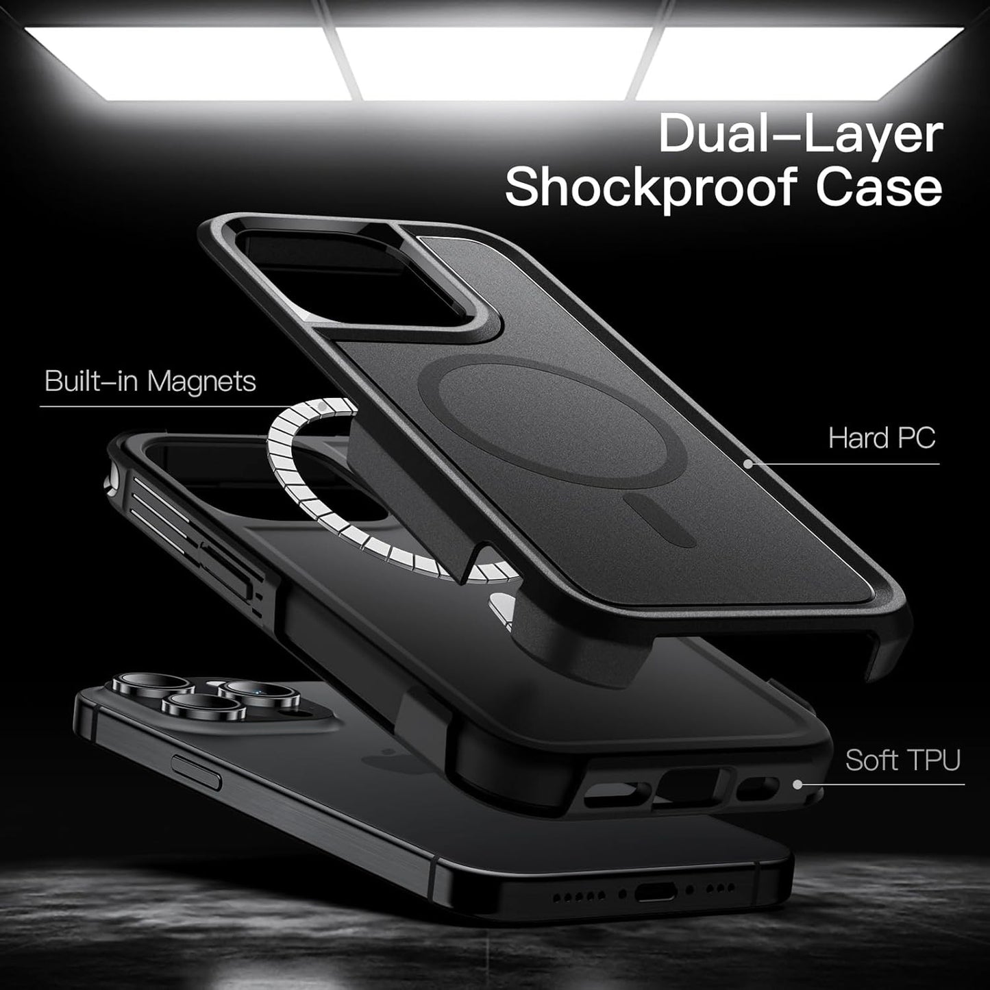 JETech iPhone 15 Pro Max 6.7" Black MagSafe Heavy Duty Rugged Case Black NEW