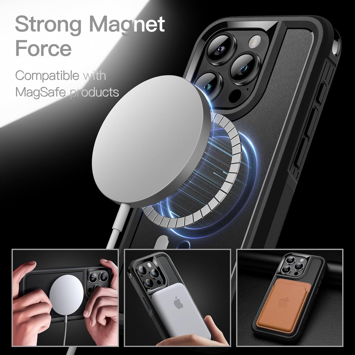JETech iPhone 15 Pro Max 6.7" Black MagSafe Heavy Duty Rugged Case Black NEW