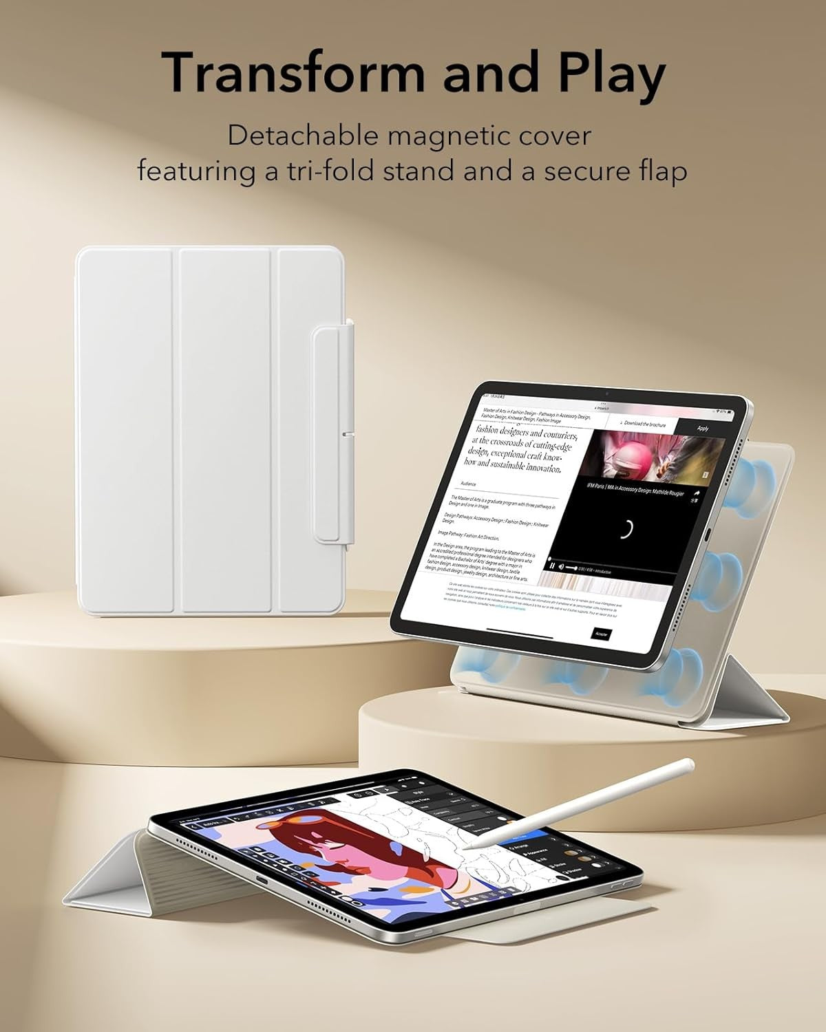 ESR iPad Air Pro Case 11" M4 2024 5th Gen White Slim Trifold Magnetic Case NEW