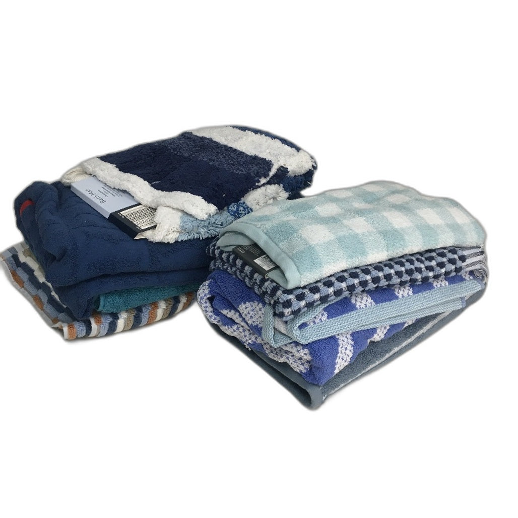 BULK LOT 100% Cotton BLUE Themed 9 Piece Beach & Bath & Hand Towel Pack NEW