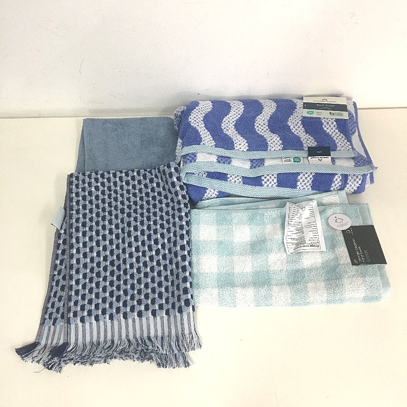BULK LOT 100% Cotton BLUE Themed 9 Piece Beach & Bath & Hand Towel Pack NEW