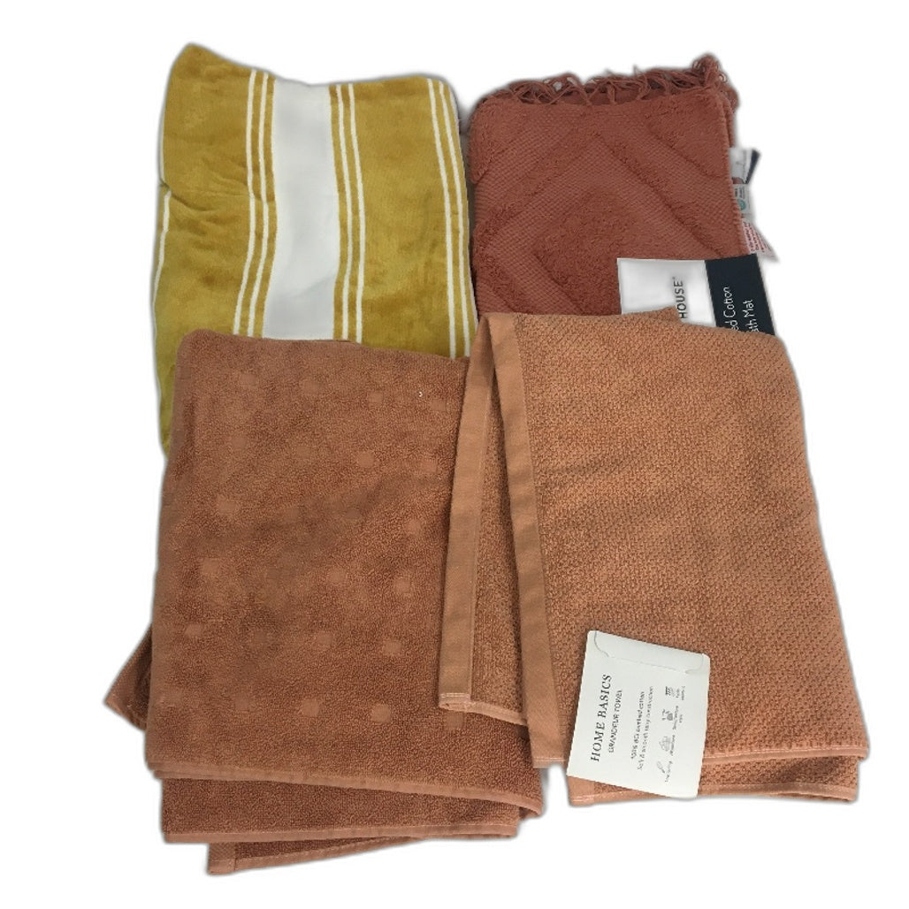 BULK LOT Cotton Terracotta Earth Tones 7Pce Bath Mat Hand & Bath Towel Pack NEW