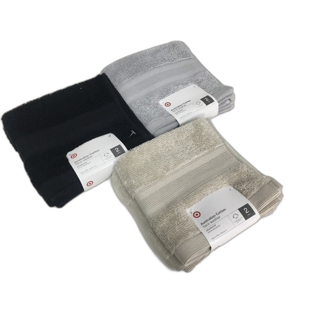 Target Grandeur Soft & Absorbent Grey Beige Black 3 x 2 Pack Face Washers NEW