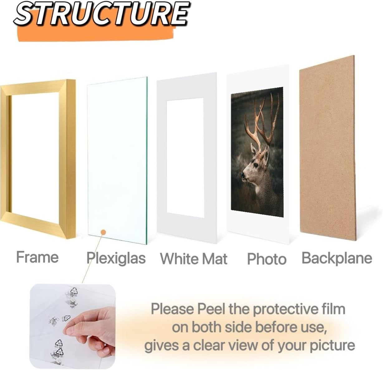 Gold 11x14 Inch Plexiglass Picture Frame Set of 5 for Wall Gallery Display NEW