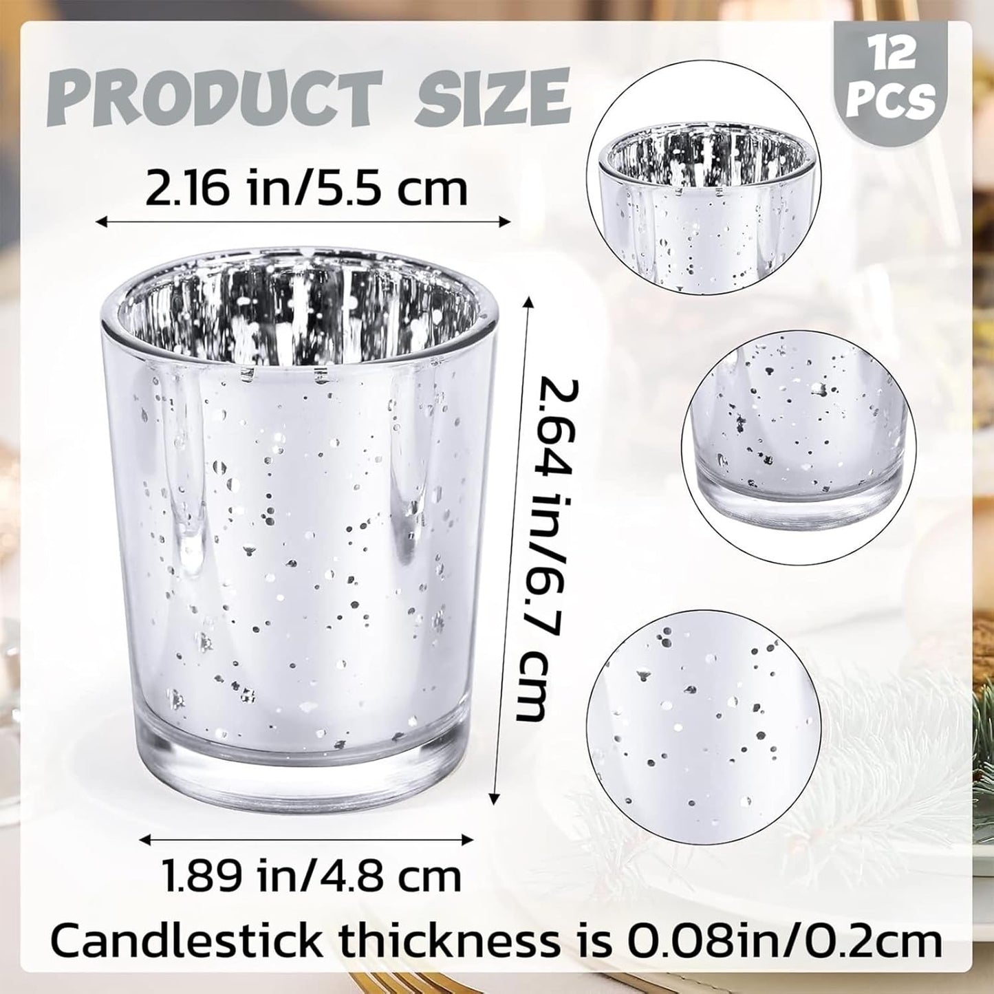 Silvery Speckles Mercury Glass Tealight Candle Holders Set of 12 NEW