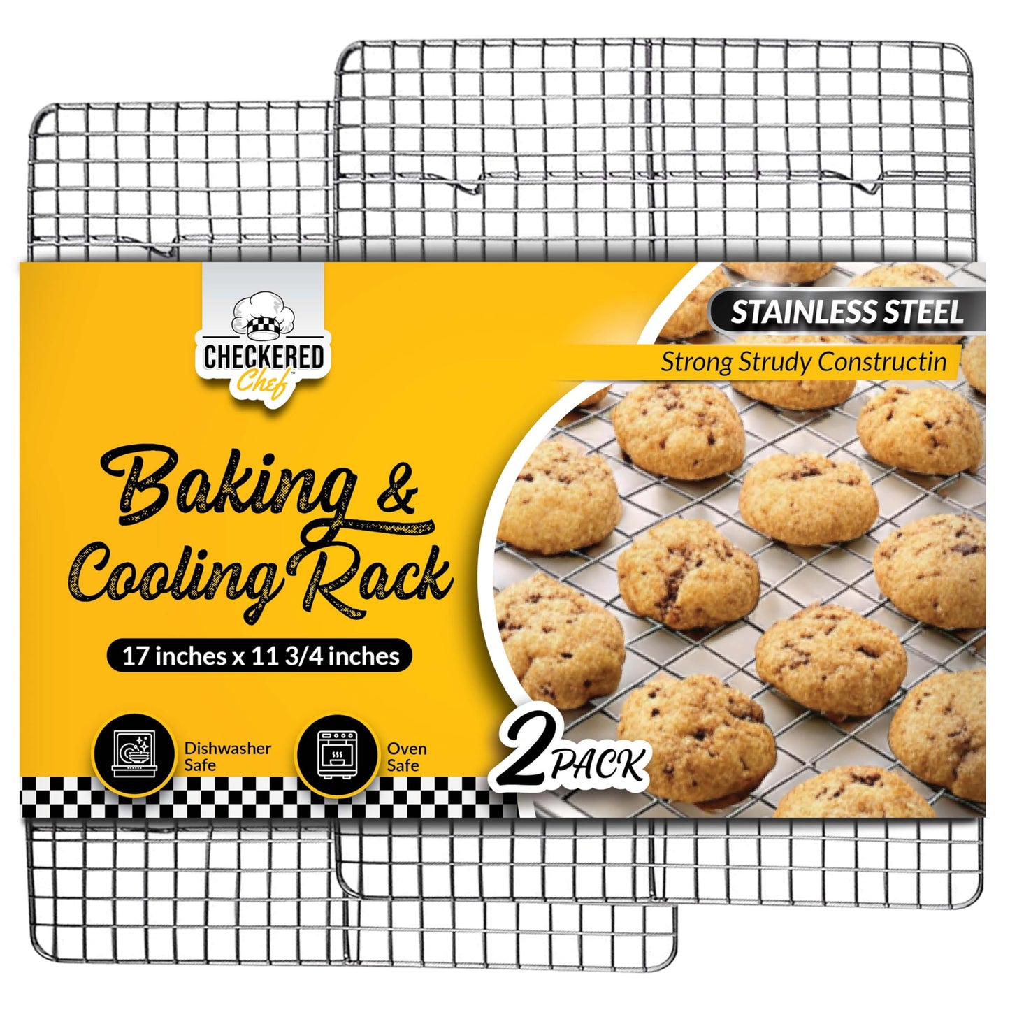 Checkered Chef Cooling Rack Set Stainless Steel Oven Safe Grid Wire 11.75" NEW