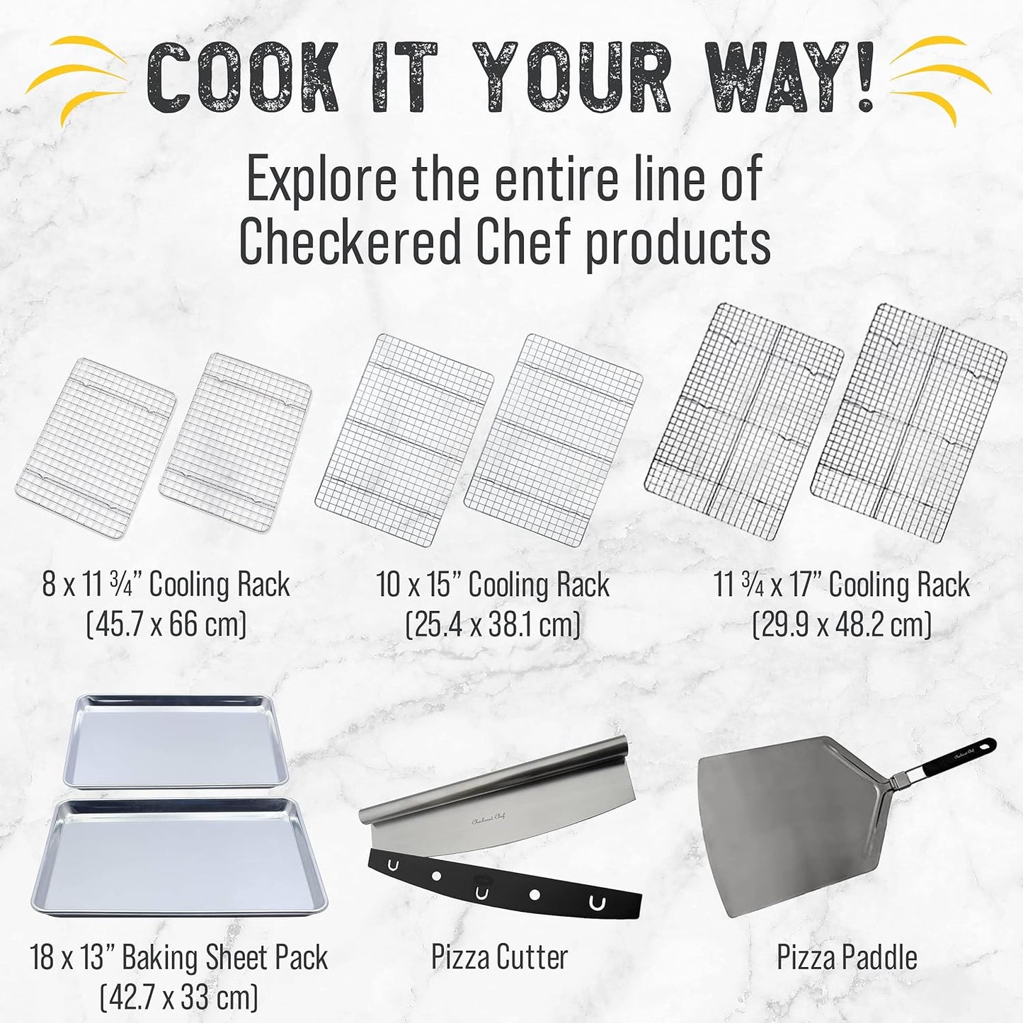 Checkered Chef Cooling Rack Set Stainless Steel Oven Safe Grid Wire 11.75" NEW