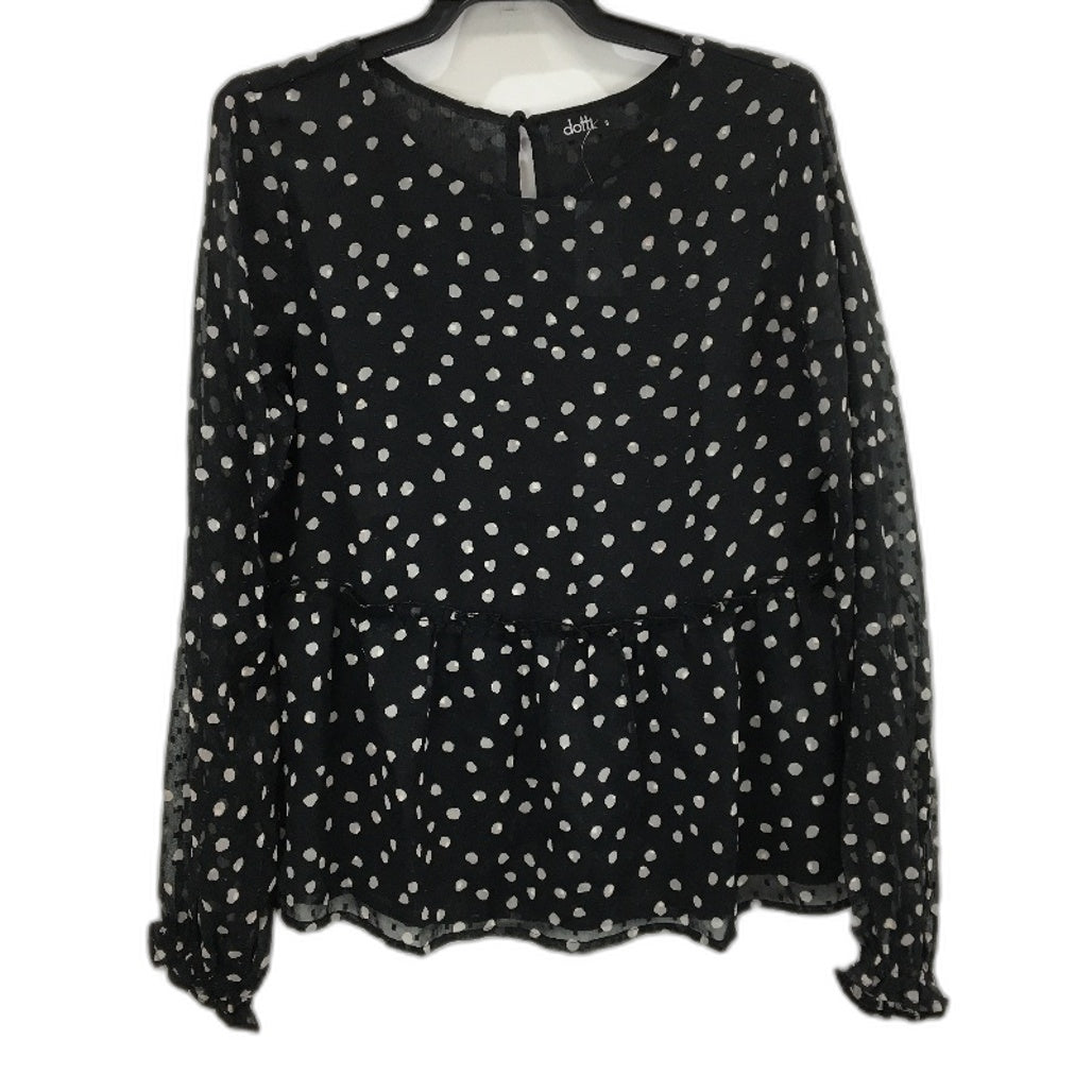 Sheer Frill Long Sleeve Black & White Polka Dot Blouse for Women | Size AU 8 | NEW