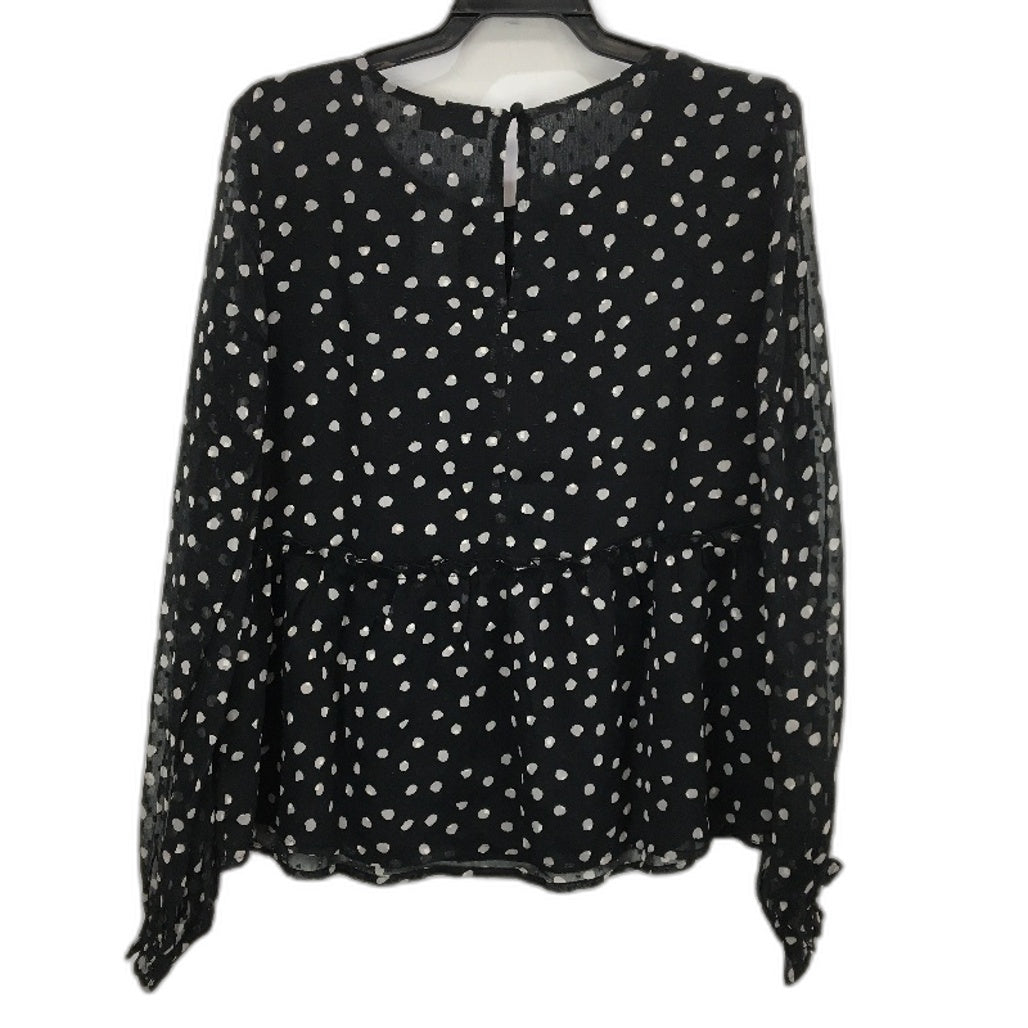 Sheer Frill Long Sleeve Black & White Polka Dot Blouse for Women | Size AU 8 | NEW