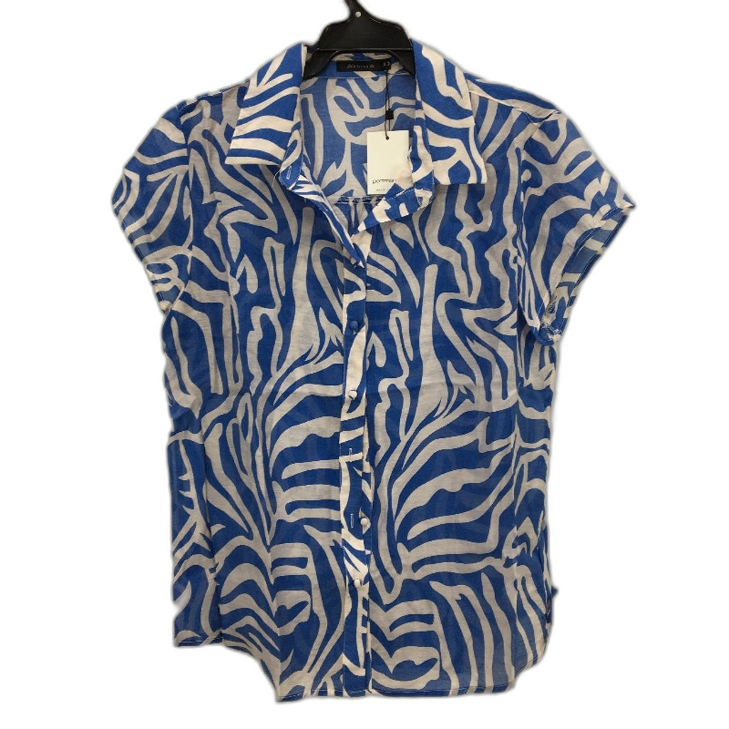 Portmans Emma Sheer Blue & White Short Sleeve Shirt – Viscose/Polyamide – AU 10 NEW