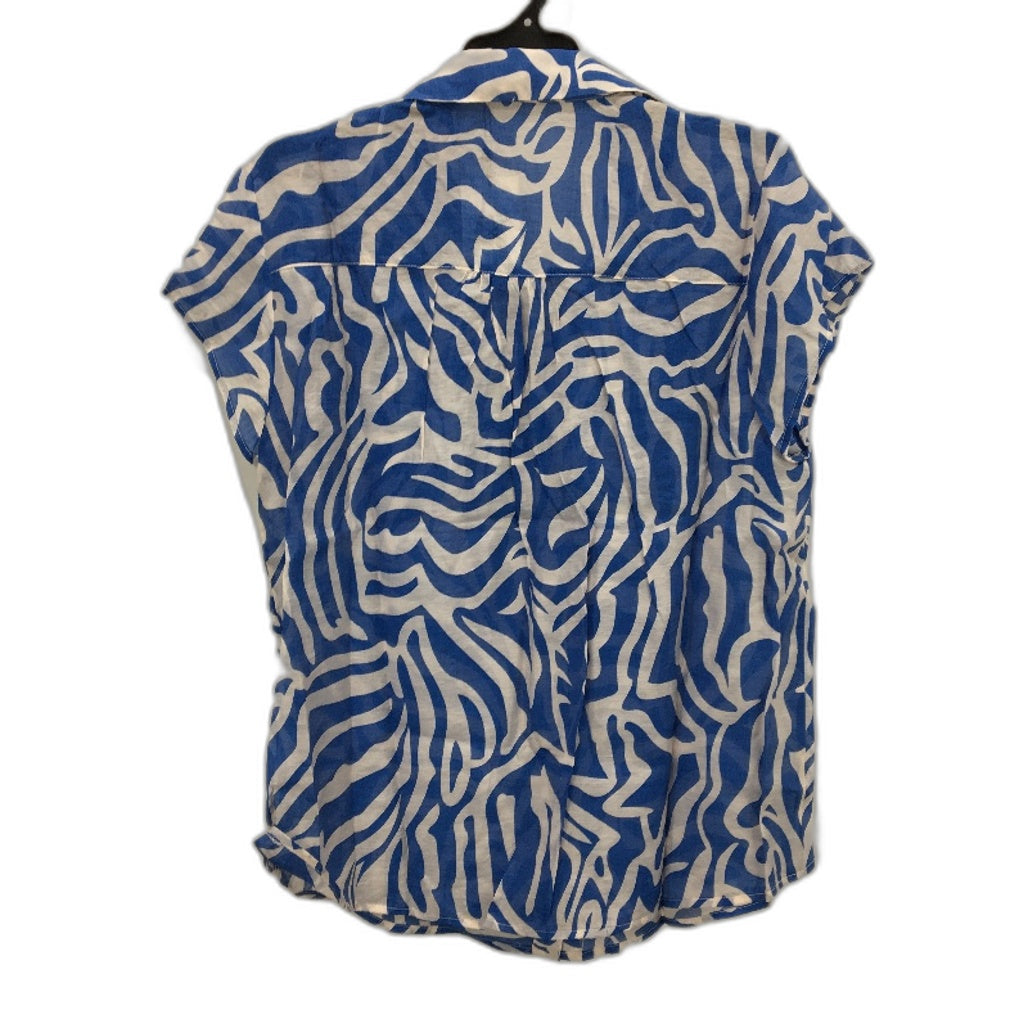 Portmans Emma Sheer Blue & White Short Sleeve Shirt – Viscose/Polyamide – AU 10 NEW