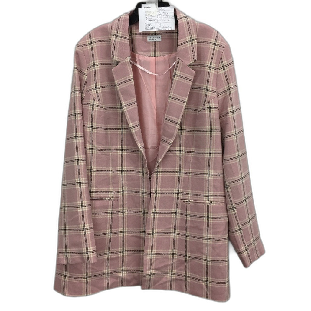 Together Pink Check Single Breasted Hook Lined Long Blazer Jacket Women size 14