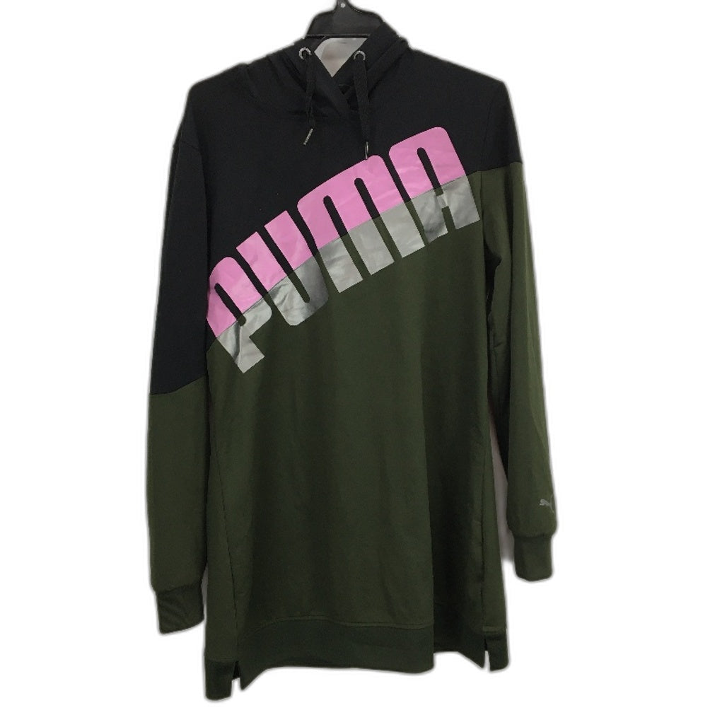 Puma Womens Green And Black Hoodie With Front Logo Print Size 12