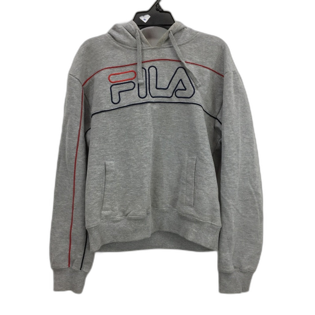 FILA Womens Cotton Grey Hoodie With Front Logo & Pockets Size 12