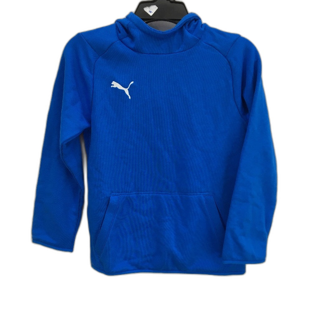 Puma Junior Electric Blue Hoodie With White Logo & Front Pocket Size S NEW