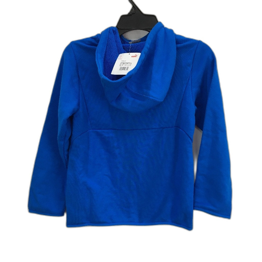 Puma Junior Electric Blue Hoodie With White Logo & Front Pocket Size S NEW