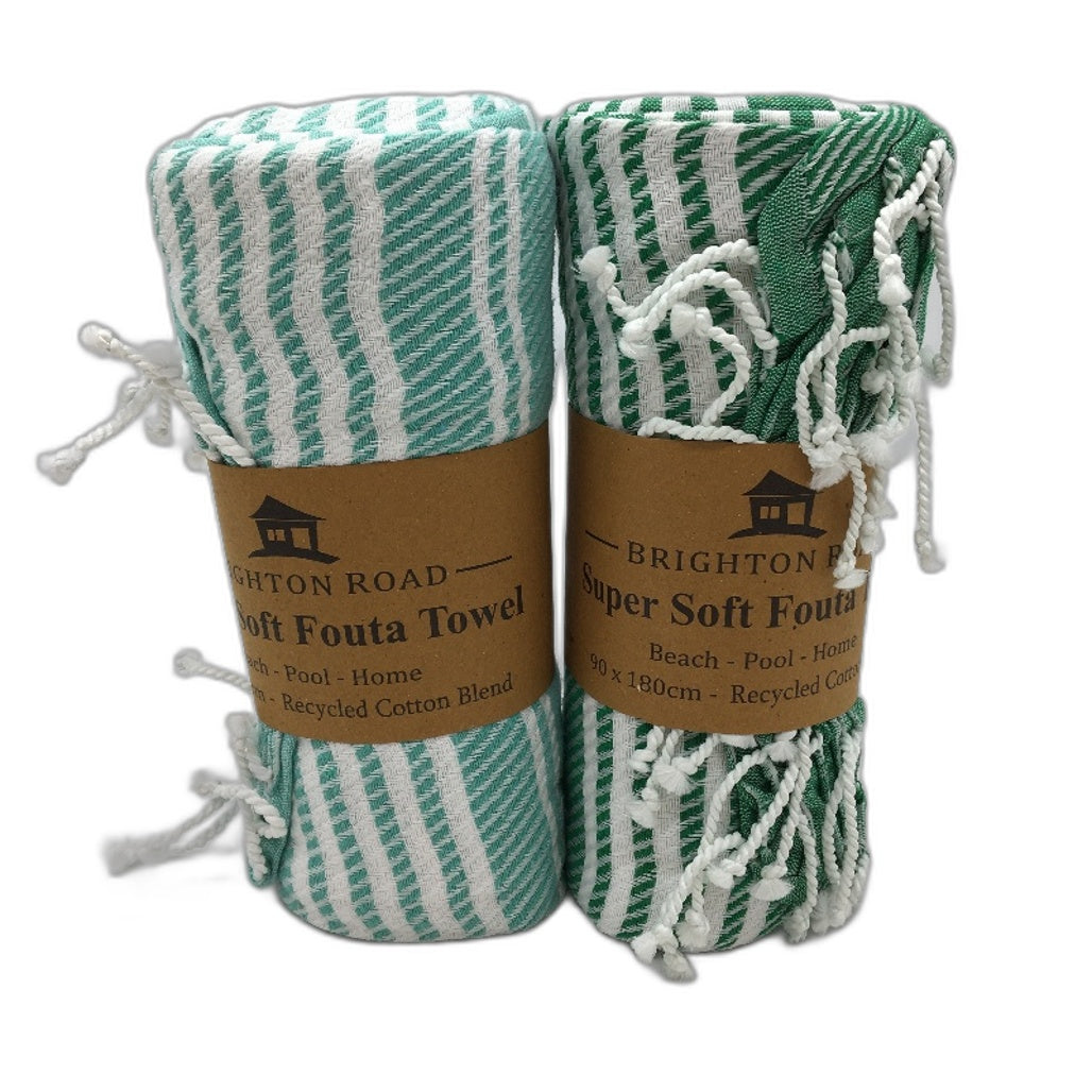 Brighton Road 2 Pack 90x180cm Teal & Green Super Soft Fouta Towels NEW